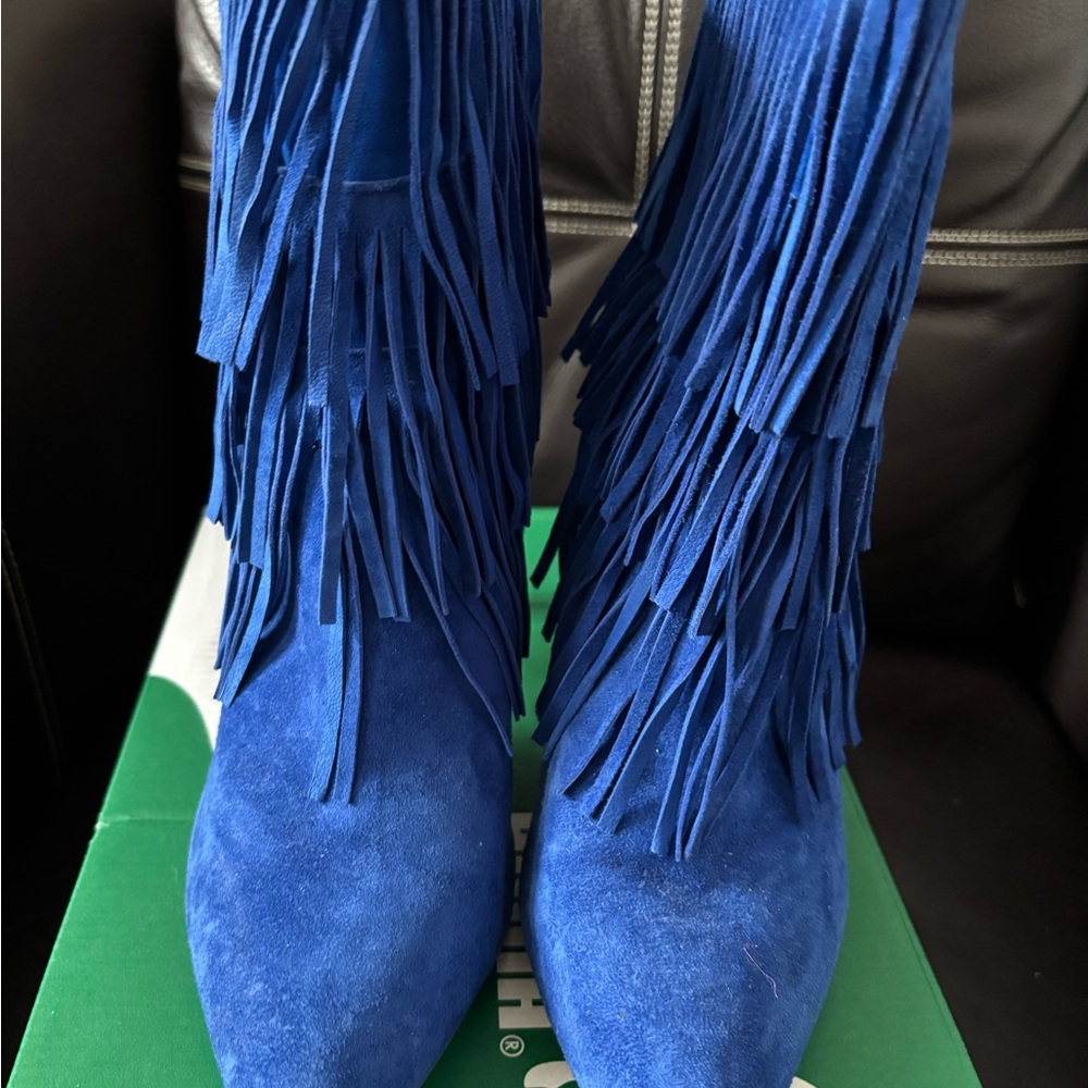 Steve Madden Royal Blue Fringe Heeled Boots